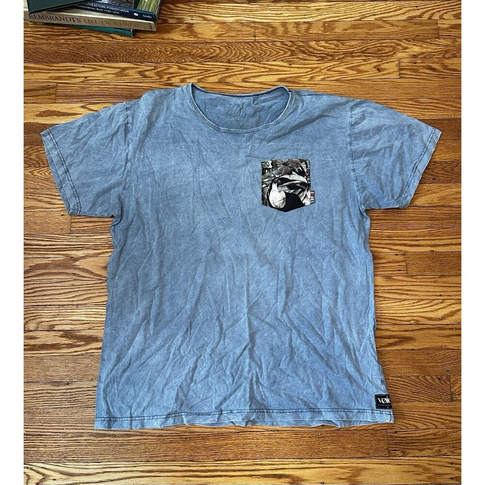 VOICE Mineral Wash Blue 100% Cotton Men’s 3XL Tshirt Toucan Pocket Hand Made